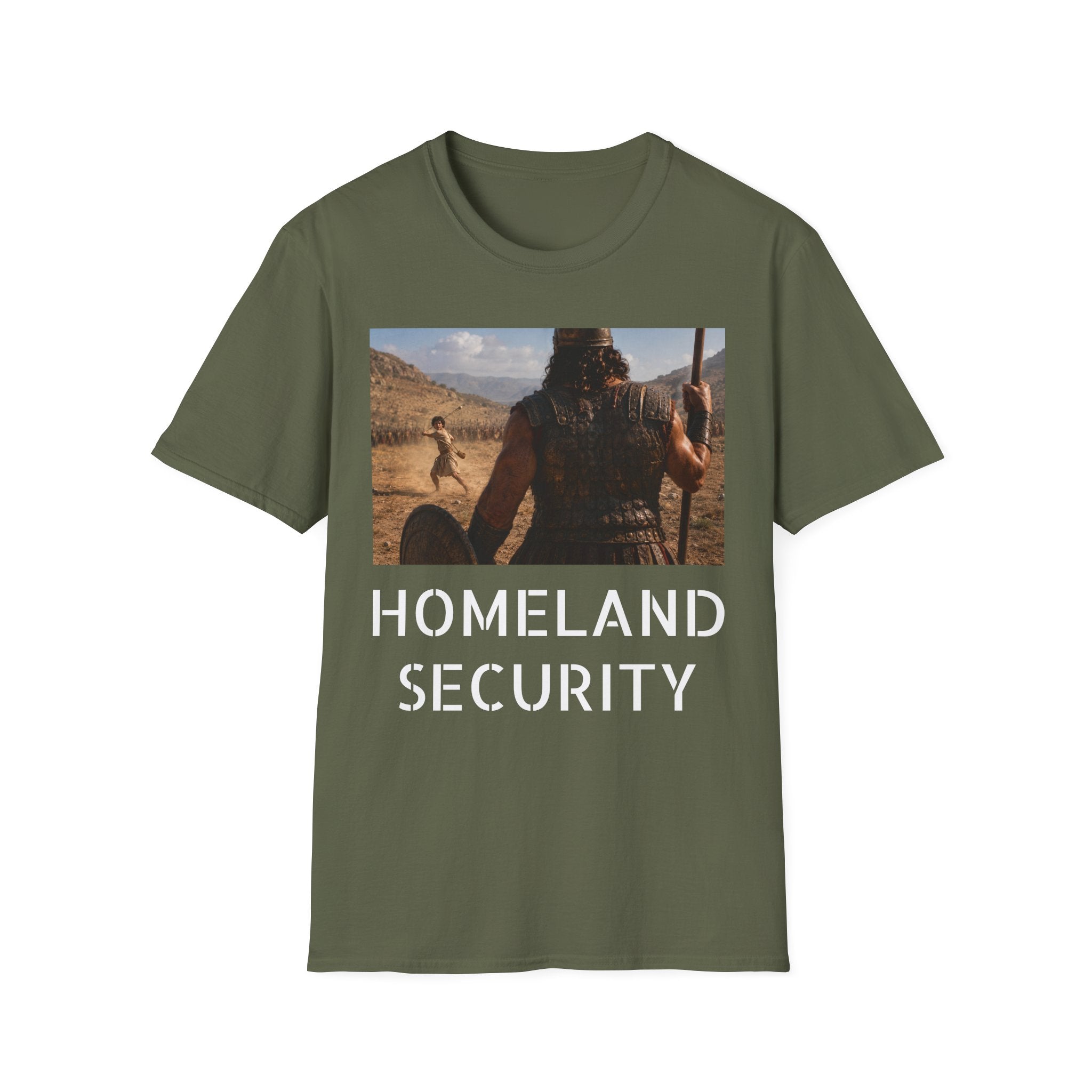 David and Goliath Scene T‑Shirt — Epic Battle Landscape Graphic Tee