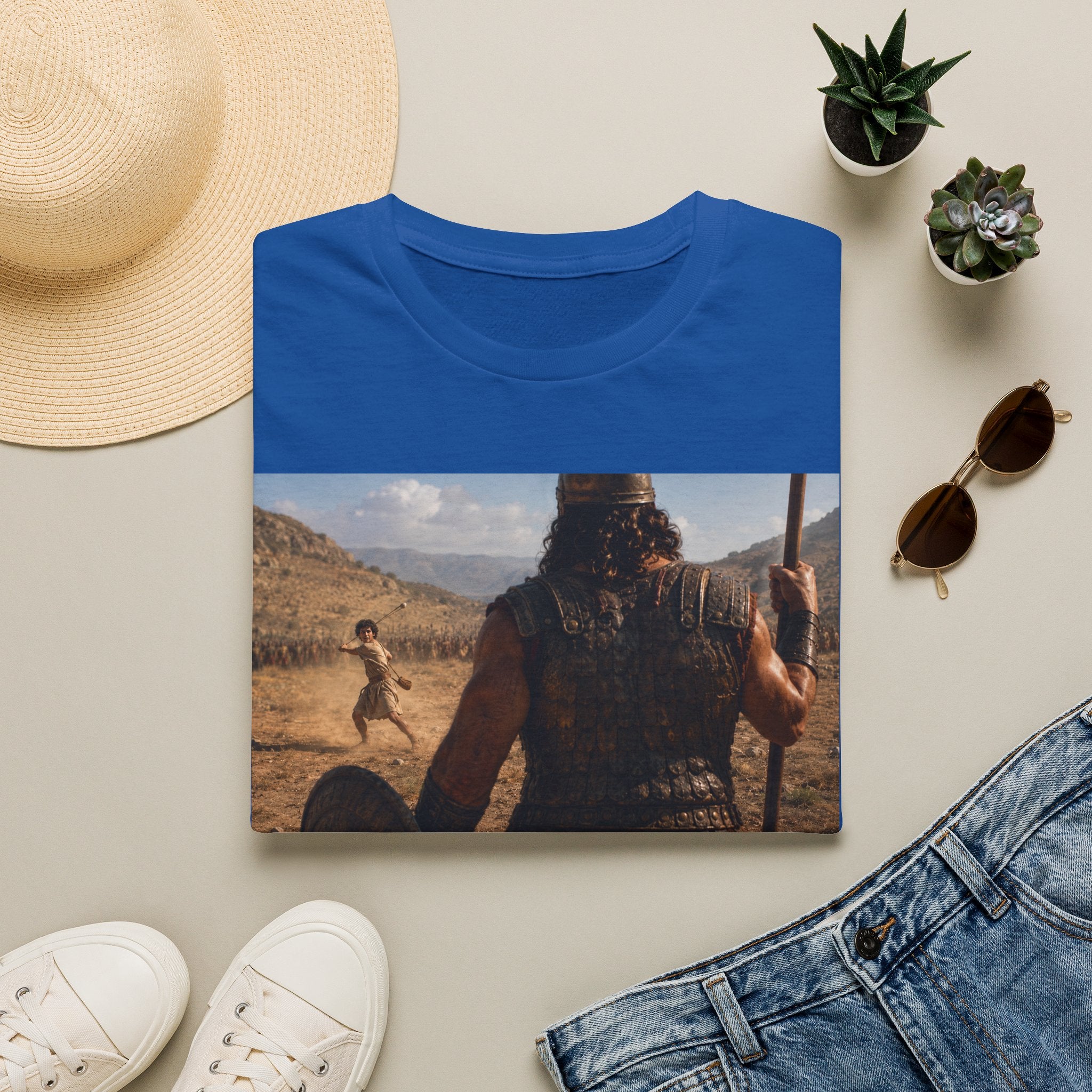 David and Goliath Scene T‑Shirt — Epic Battle Landscape Graphic Tee