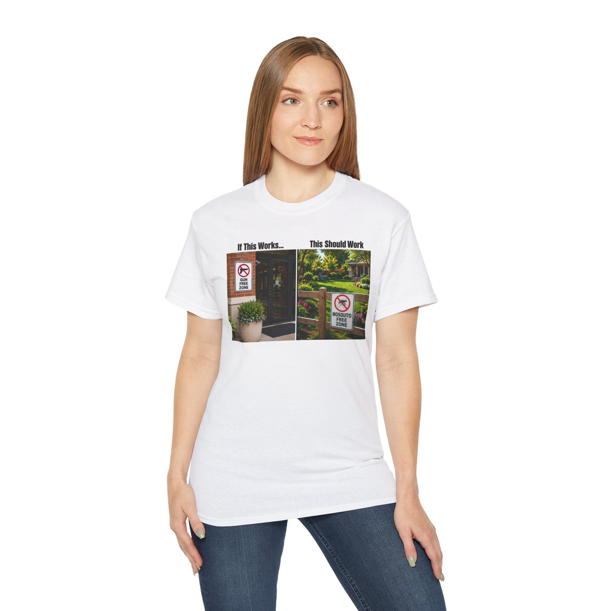 T-Shirt — "If This Works... This Should Work" Funny Gun Free Zone Sign Tee