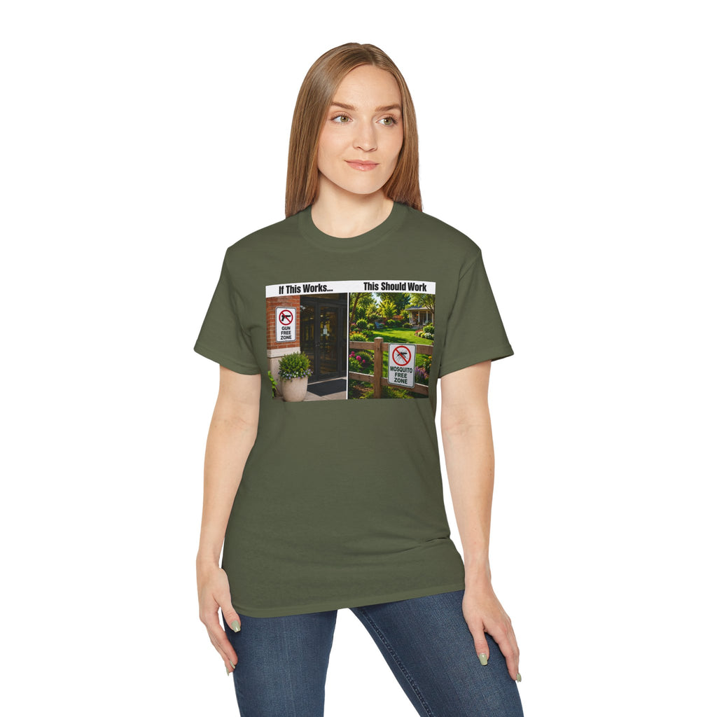 T-Shirt — "If This Works... This Should Work" Funny Gun Free Zone Sign Tee