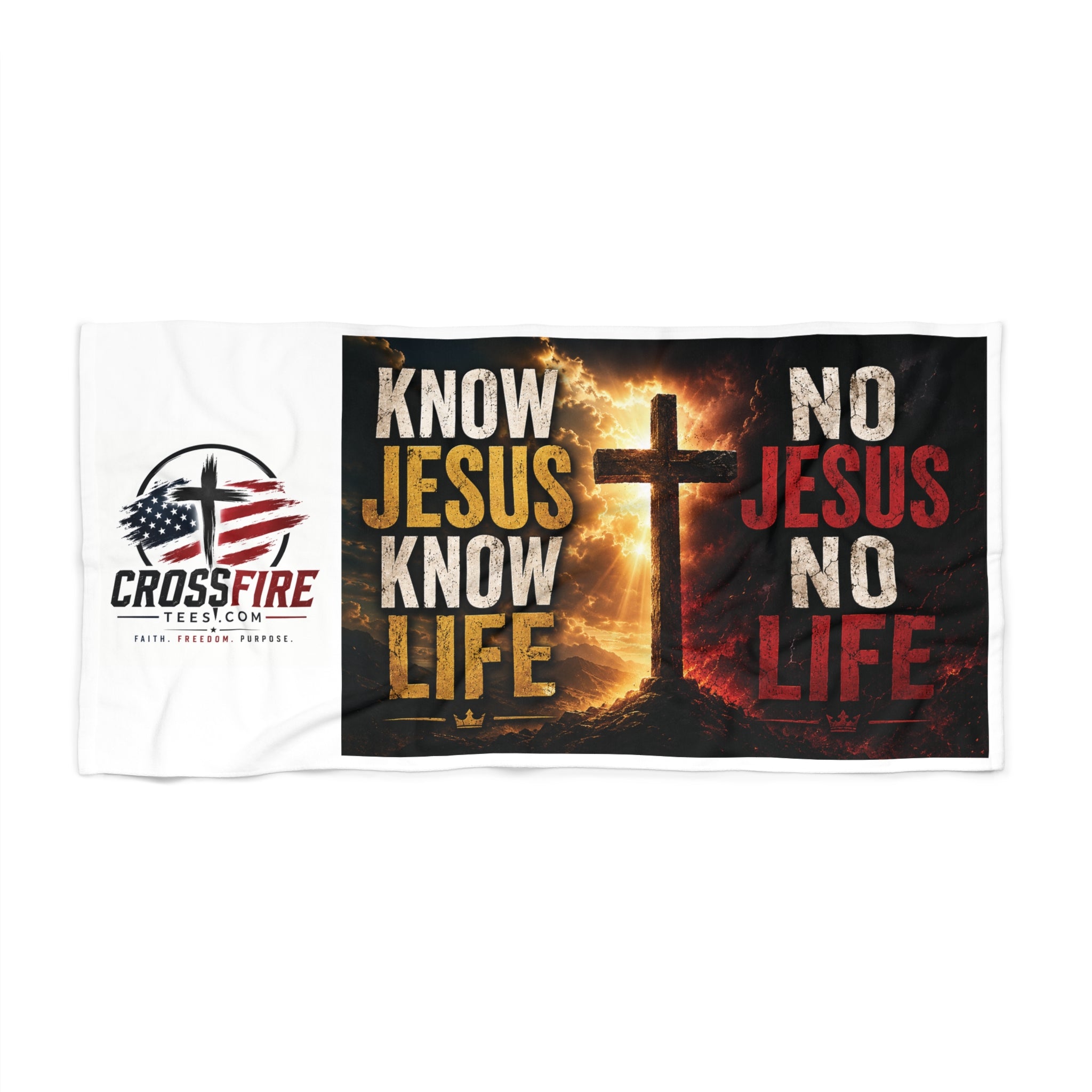 Know Jesus Know Life beach towel | Christian cross scripture design