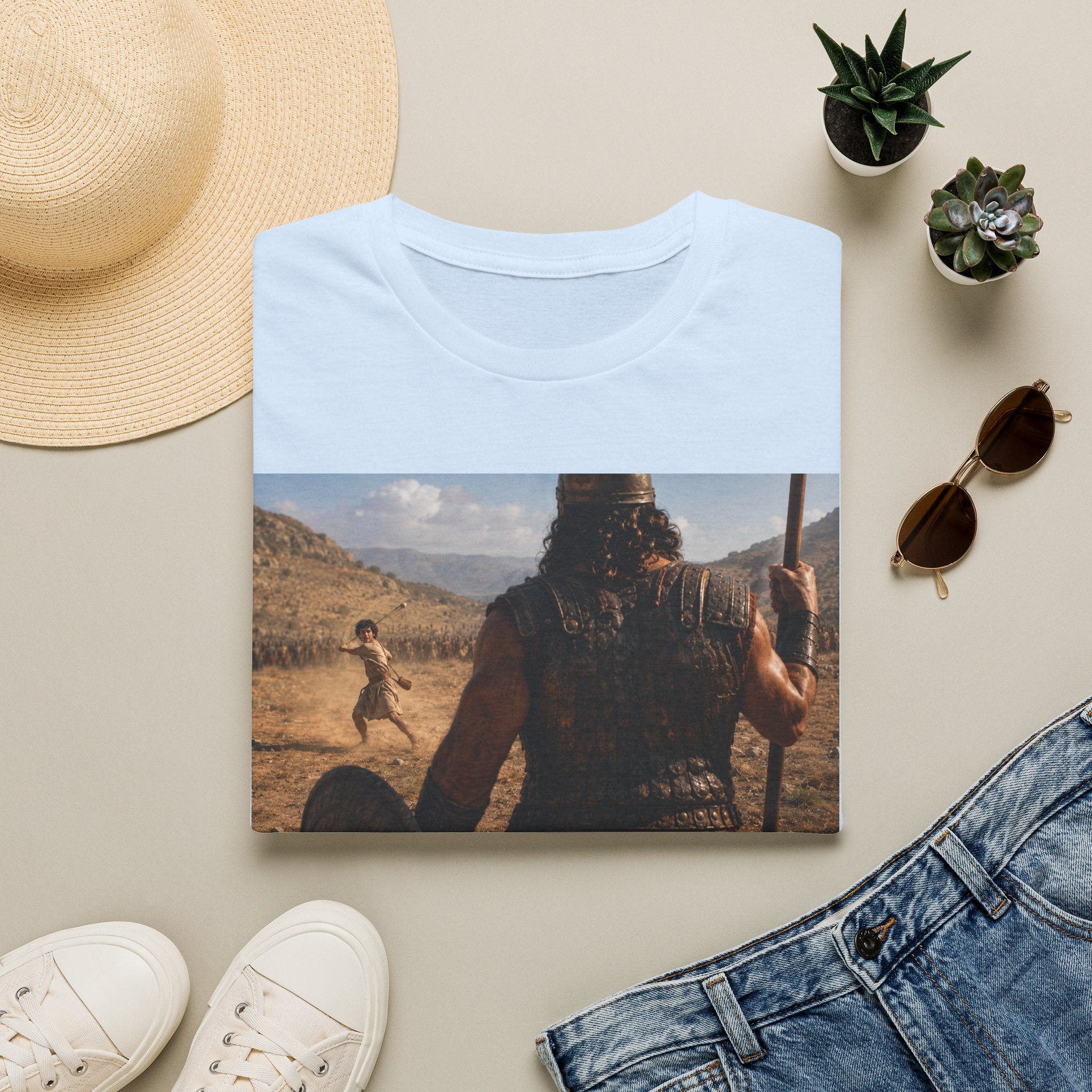 David and Goliath Scene T‑Shirt — Epic Battle Landscape Graphic Tee
