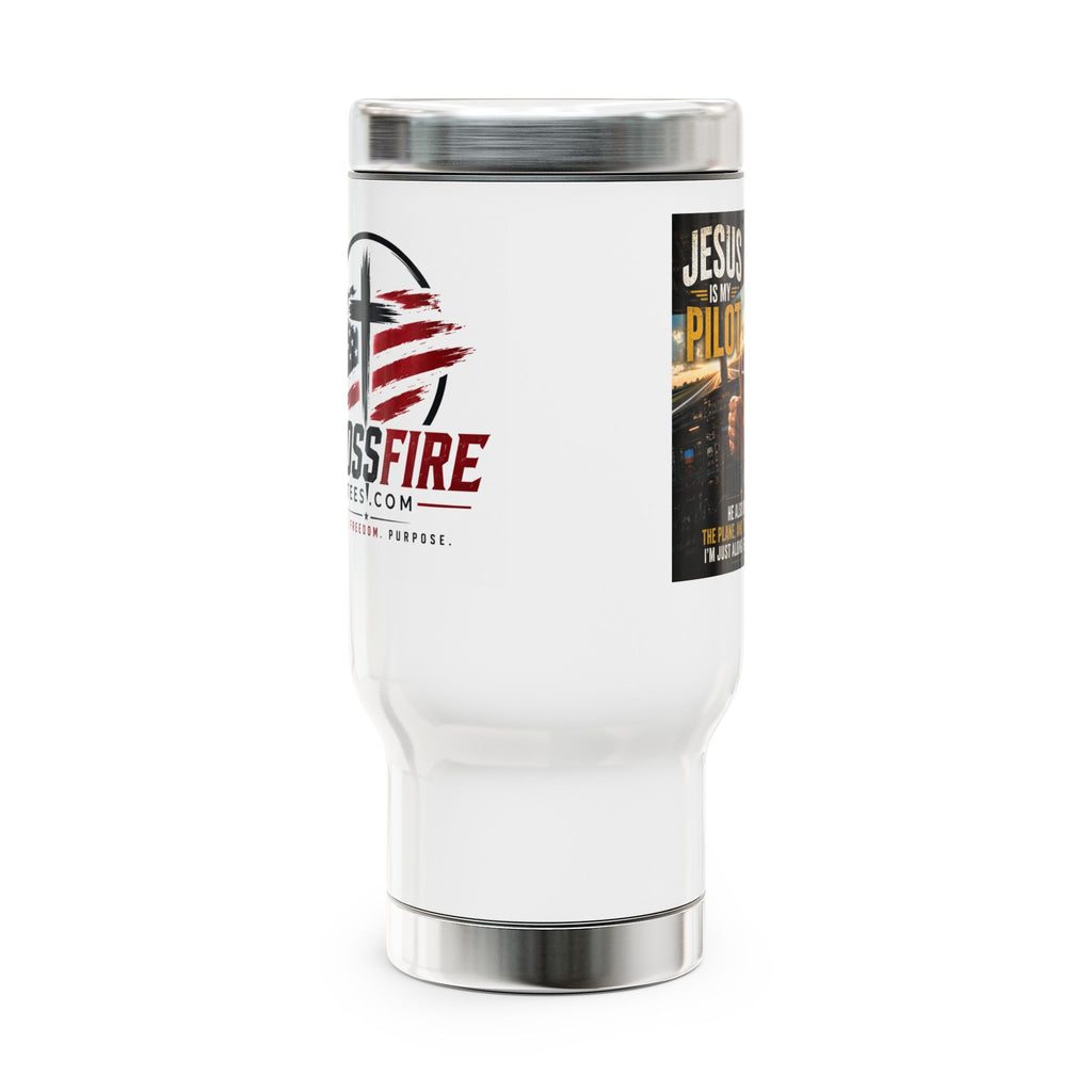 Jesus is my Pilot Travel Mug — 14oz Stainless Steel Handle Mug (Faith • Freedom)