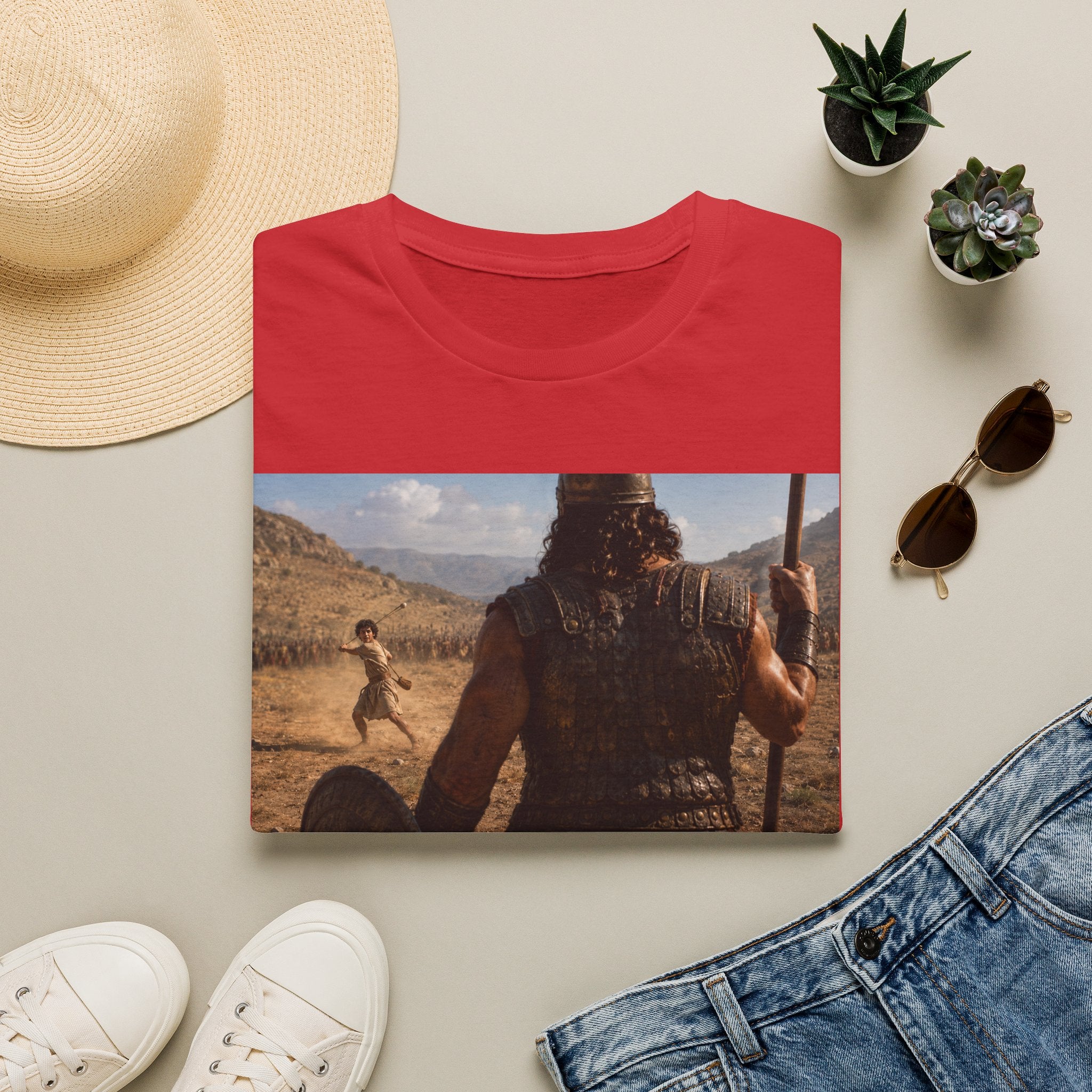 David and Goliath Scene T‑Shirt — Epic Battle Landscape Graphic Tee