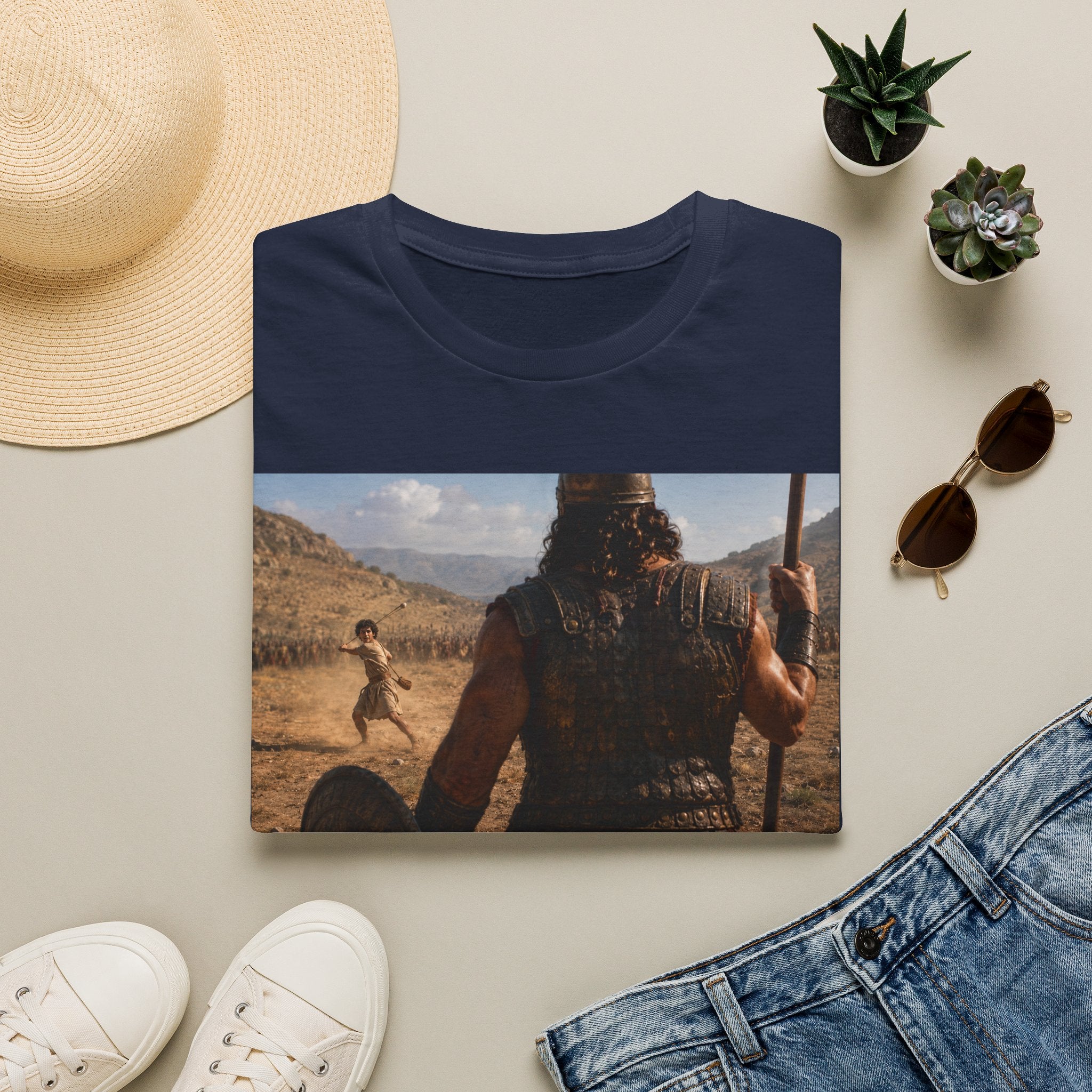 David and Goliath Scene T‑Shirt — Epic Battle Landscape Graphic Tee