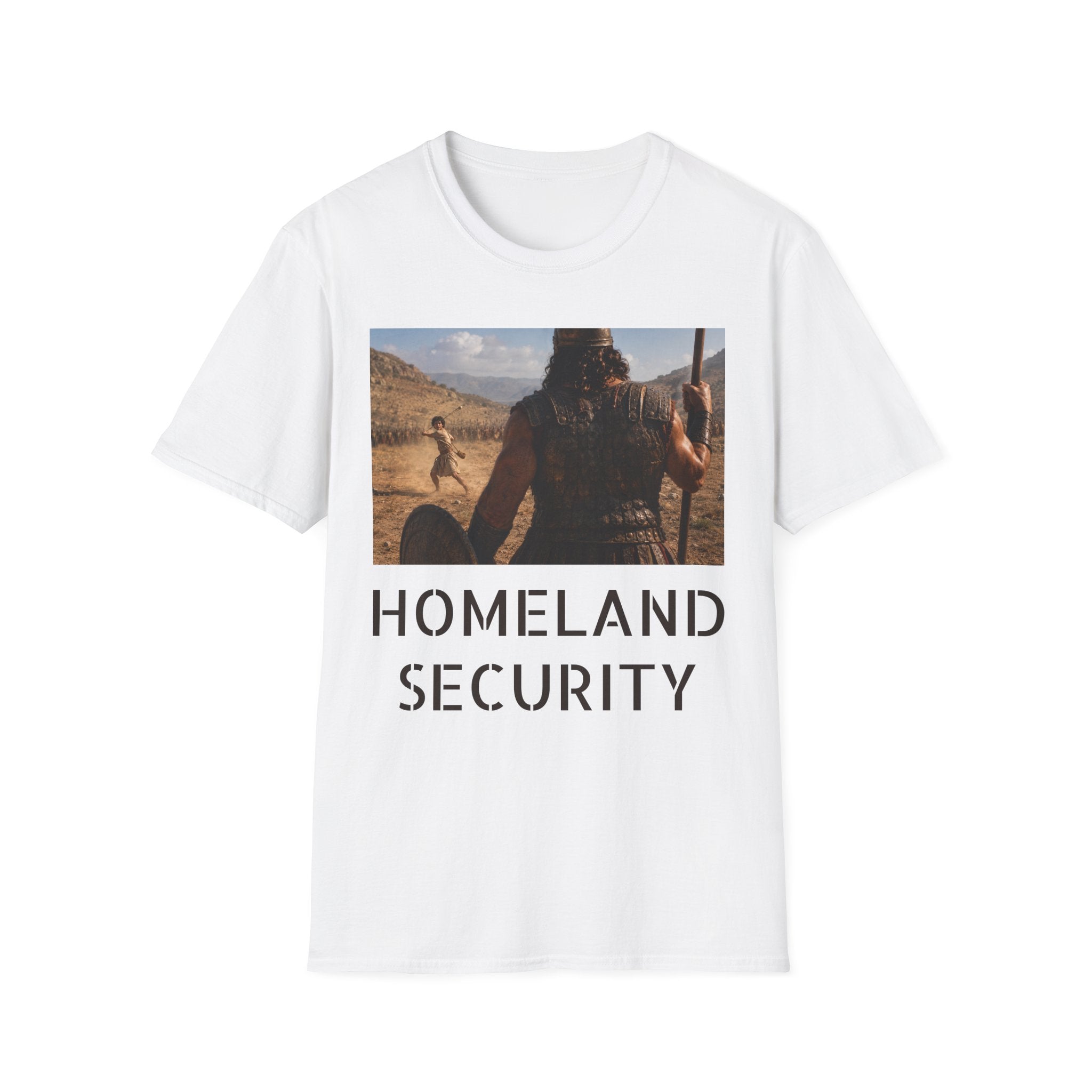 David and Goliath Scene T‑Shirt — Epic Battle Landscape Graphic Tee