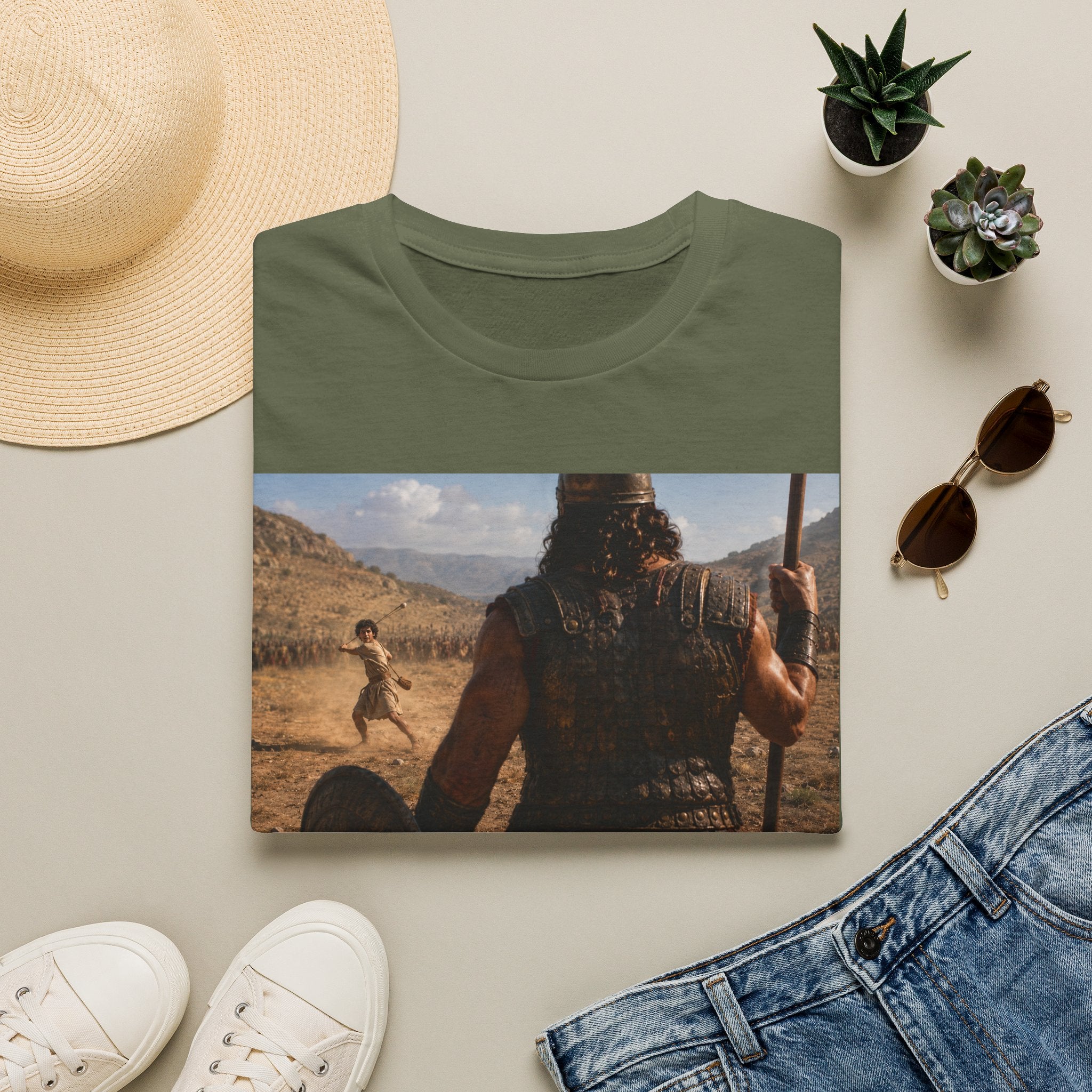 David and Goliath Scene T‑Shirt — Epic Battle Landscape Graphic Tee