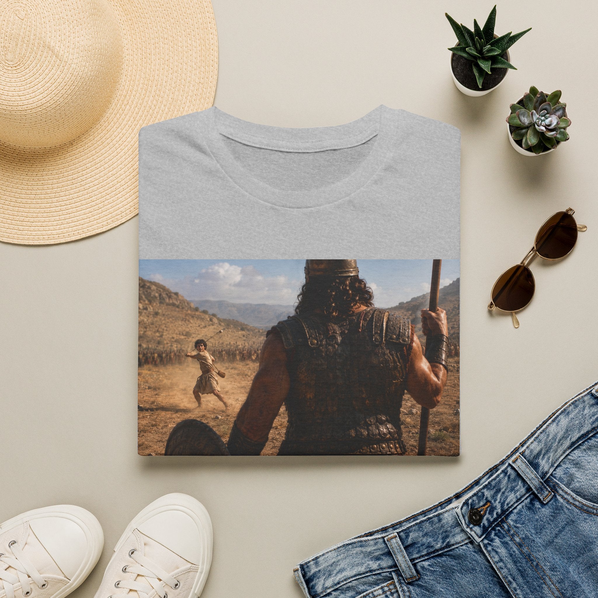 David and Goliath Scene T‑Shirt — Epic Battle Landscape Graphic Tee
