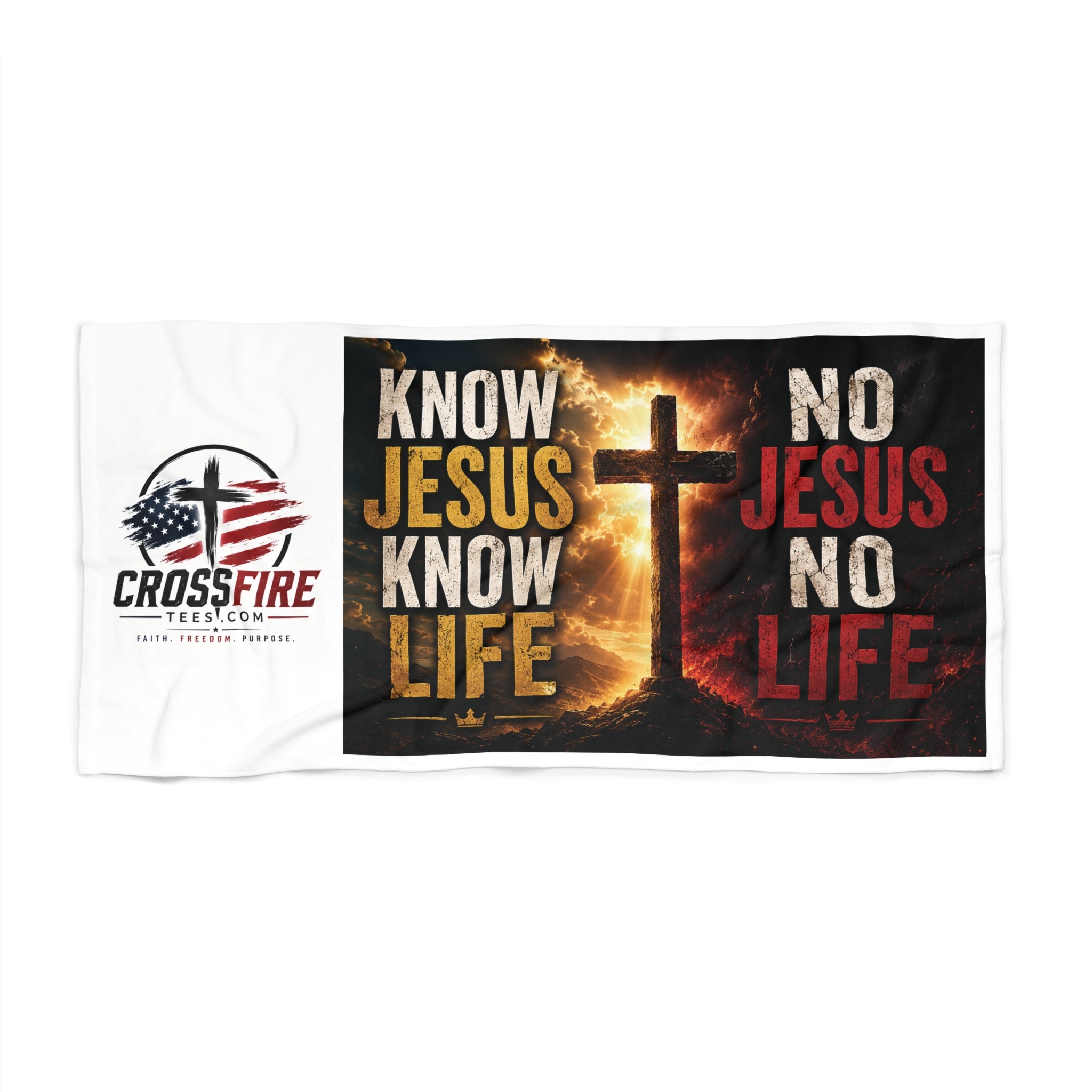 Know Jesus Know Life beach towel | Christian cross scripture design