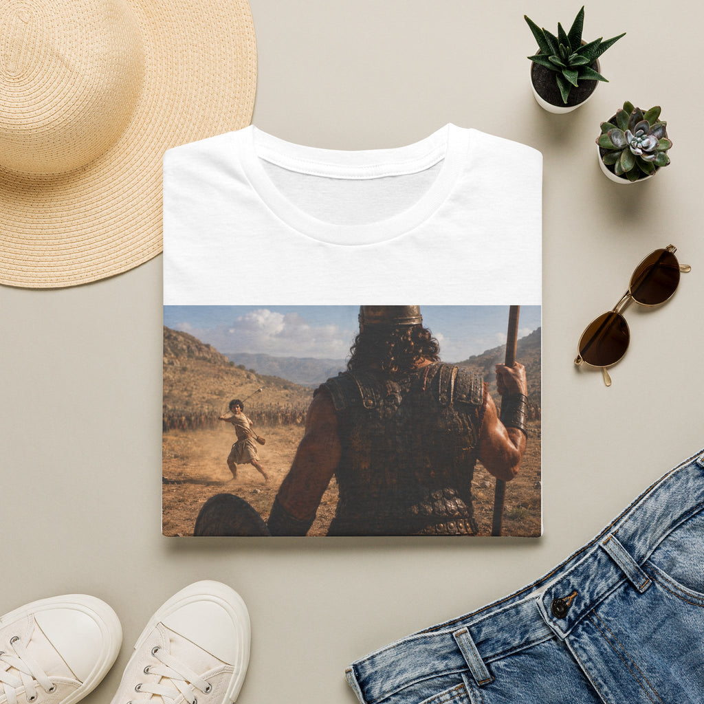 David and Goliath Scene T‑Shirt — Epic Battle Landscape Graphic Tee